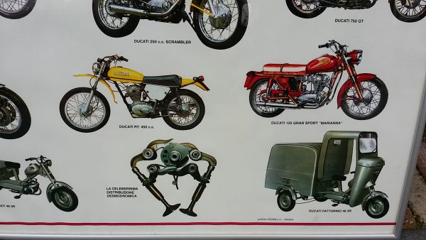 Vintage Ducati poster met Cucciolo en meer