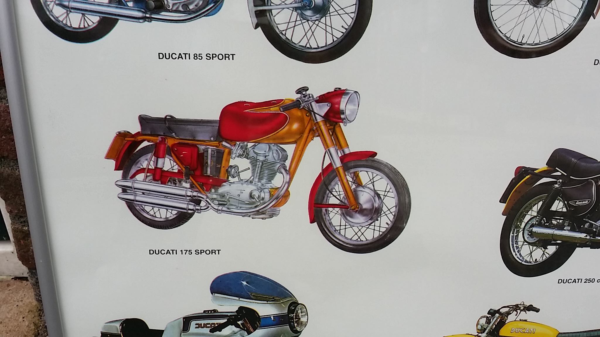Vintage Ducati poster met Cucciolo en meer